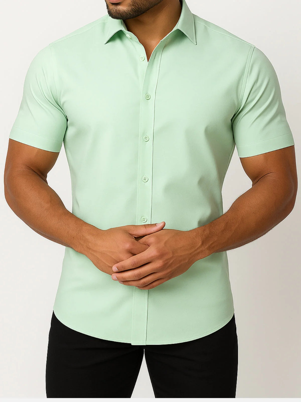 Non-Iron 4-Way Stretch Shirt with Transparent Buttons