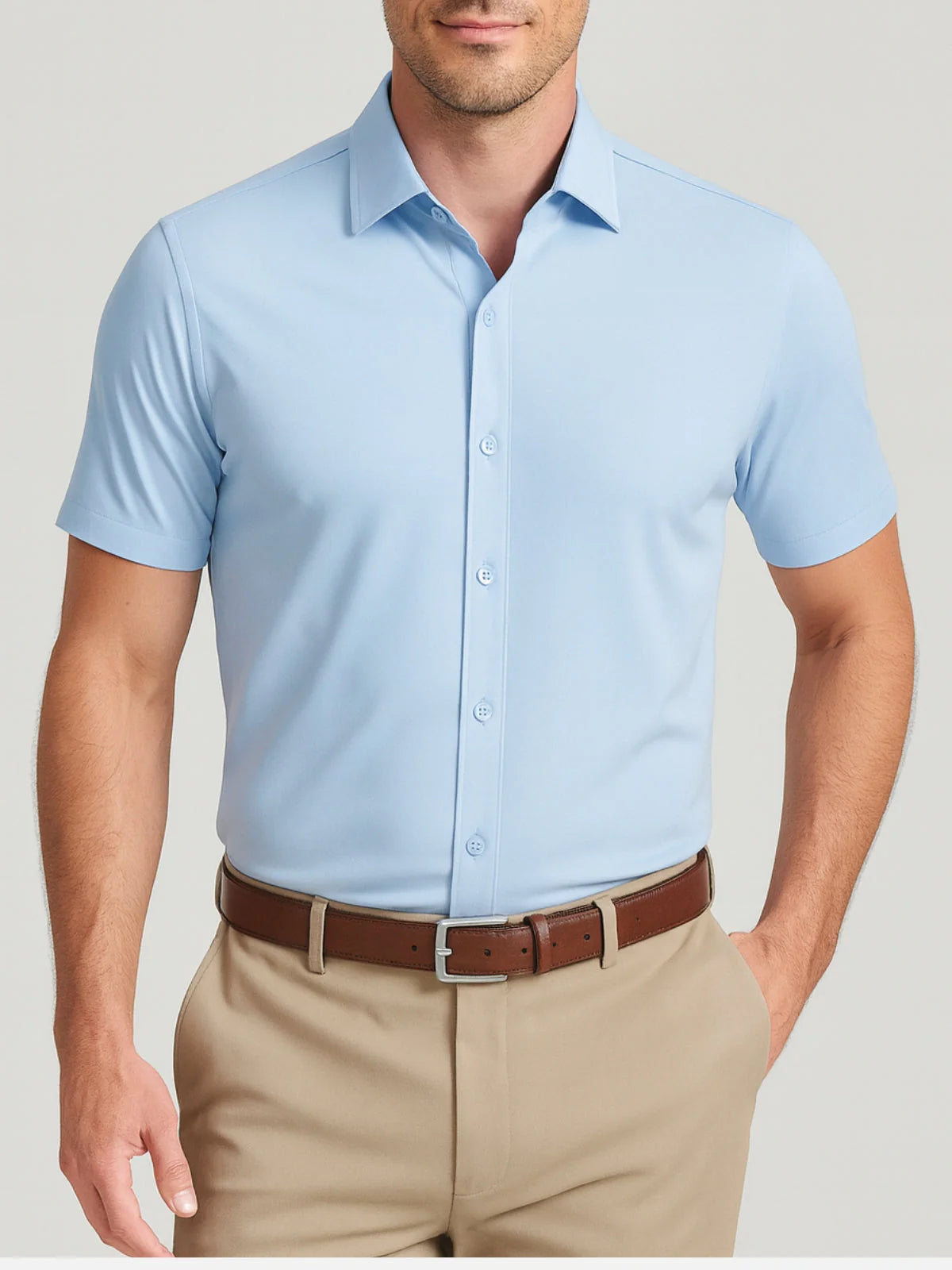 Non-Iron 4-Way Stretch Shirt with Transparent Buttons