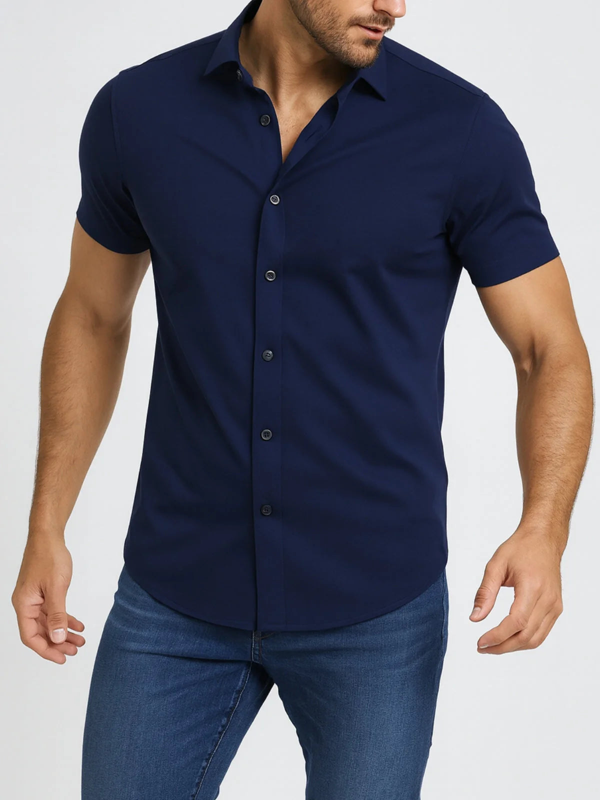 Non-Iron 4-Way Stretch Shirt with Transparent Buttons