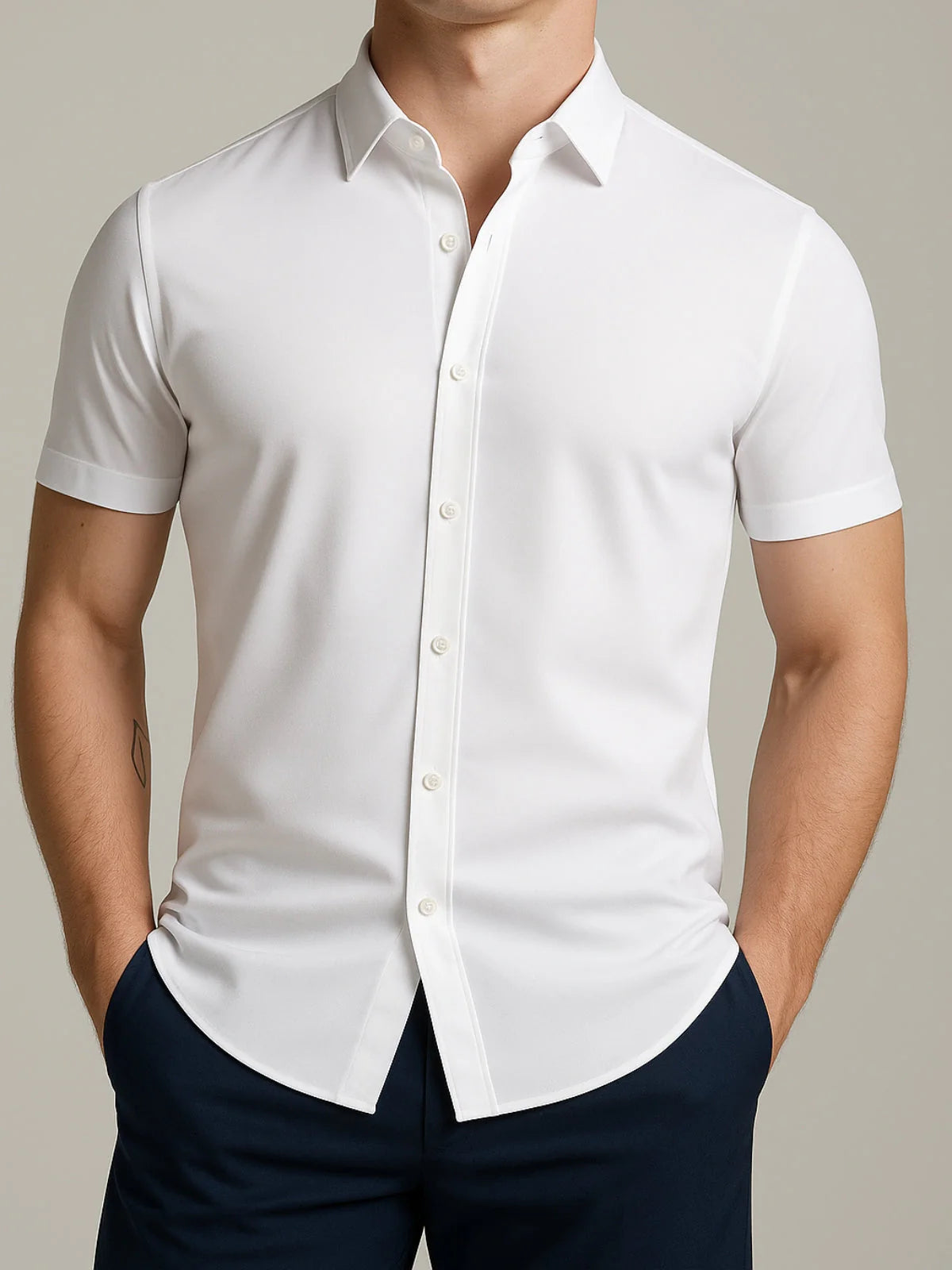 Non-Iron 4-Way Stretch Shirt with Transparent Buttons