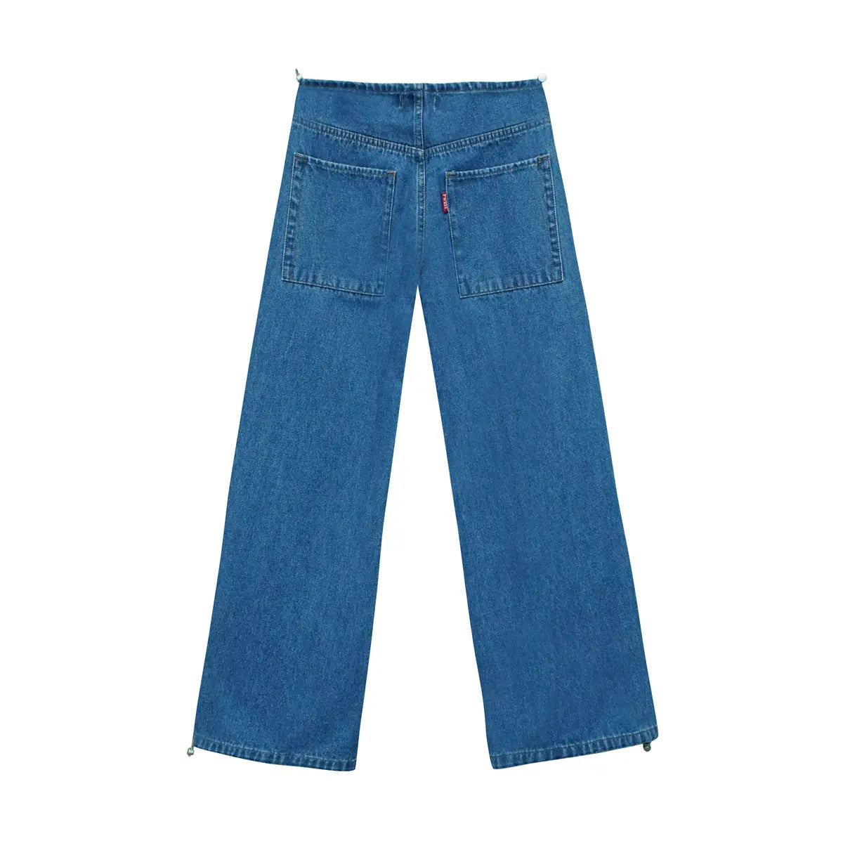 Pwest NYC Low-Rise Wide-Leg Jeans — Adjustable Drawstring Waistband/Hem, Relaxed Straight Cut, Soft Daily Wear-Spring Summer