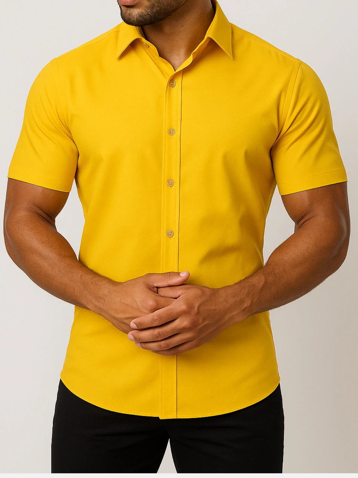 Non-Iron 4-Way Stretch Shirt with Transparent Buttons