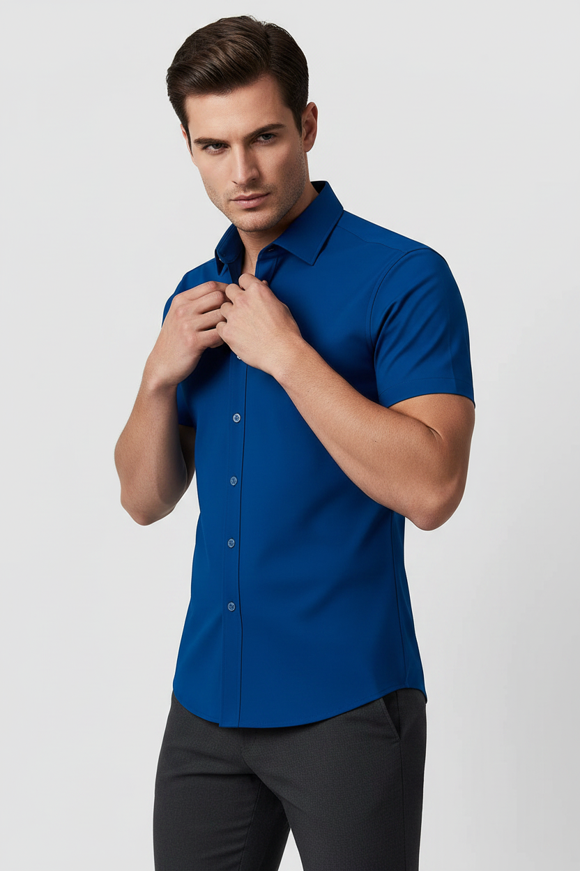 Camisa Azul Royal – Modelo Cuerpo Completo