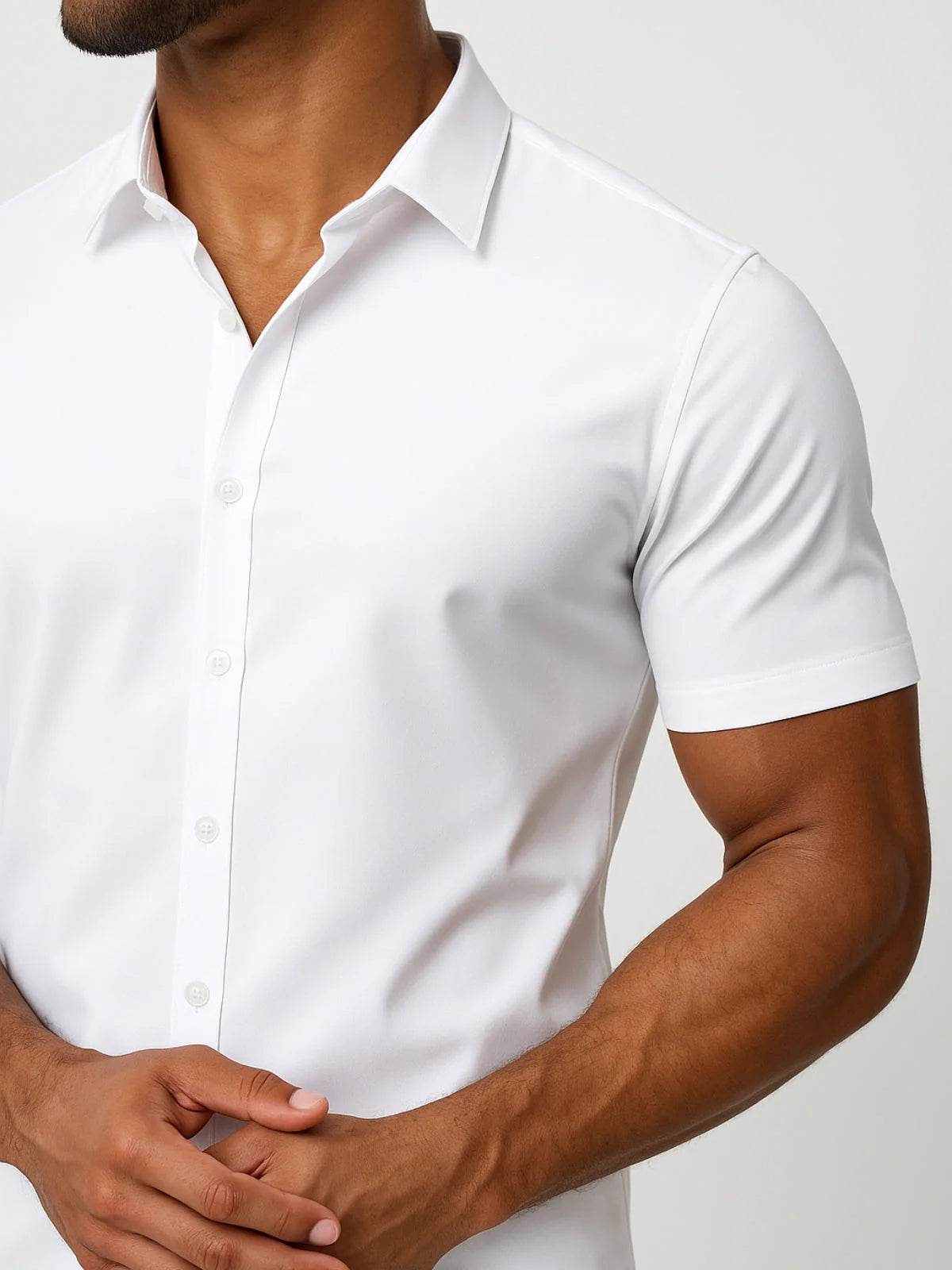 Non-Iron 4-Way Stretch Shirt with Transparent Buttons