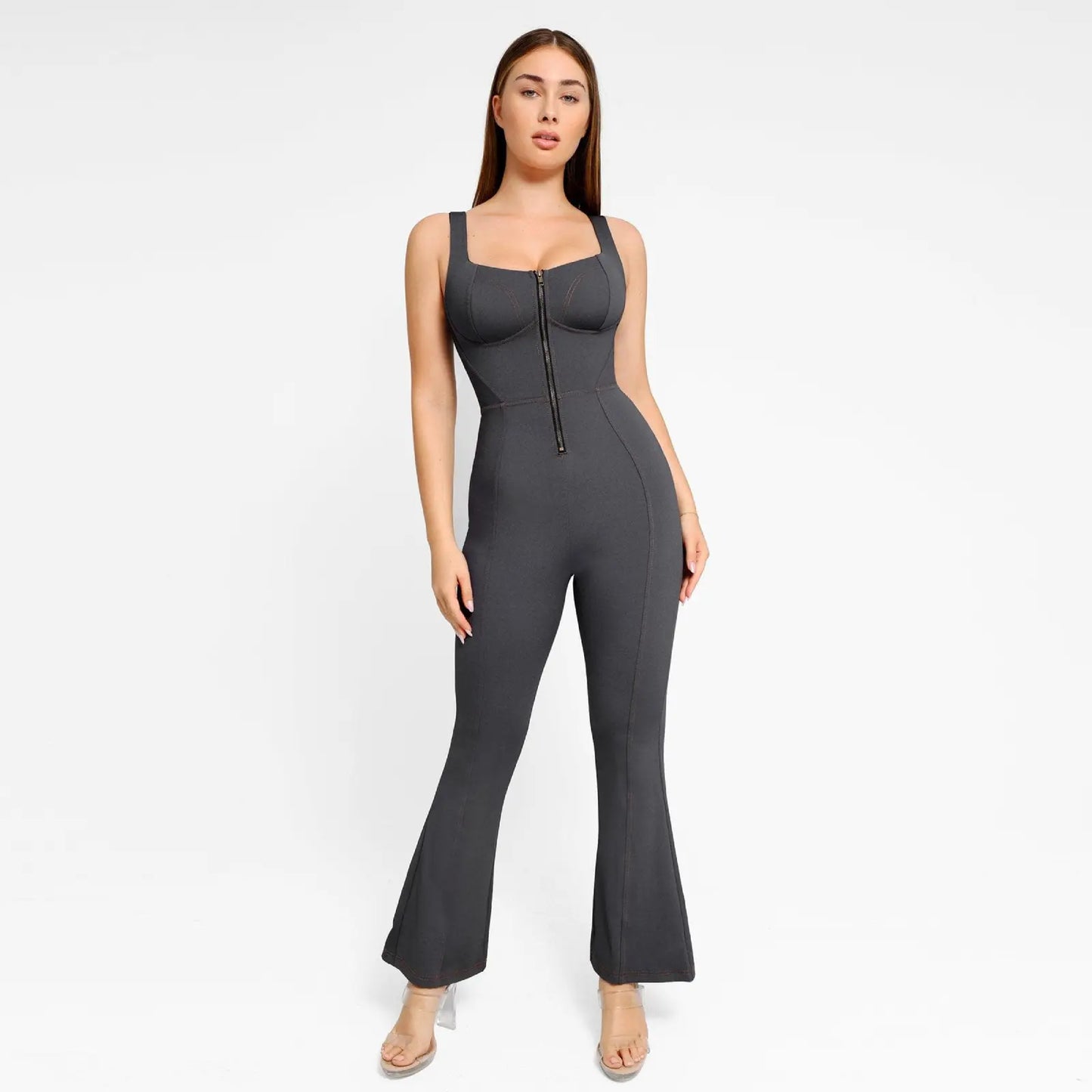 Brxl by Popilush Shapewear Jumpsuit - Faux Denim Jumpsuit for Women Built in Shapewear Tummy Control Jean Romper Full Bodysuits