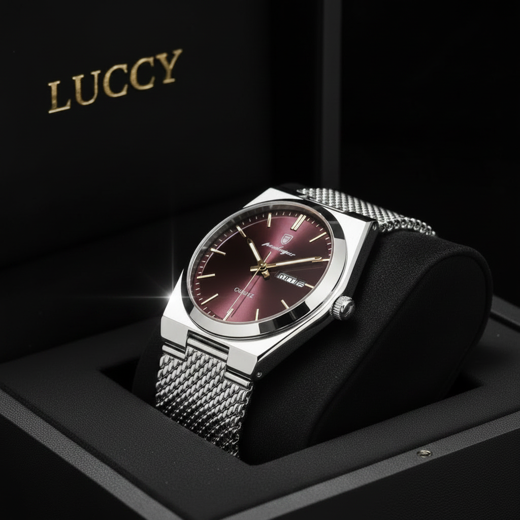 Reloj plateado dial rojo Luccy