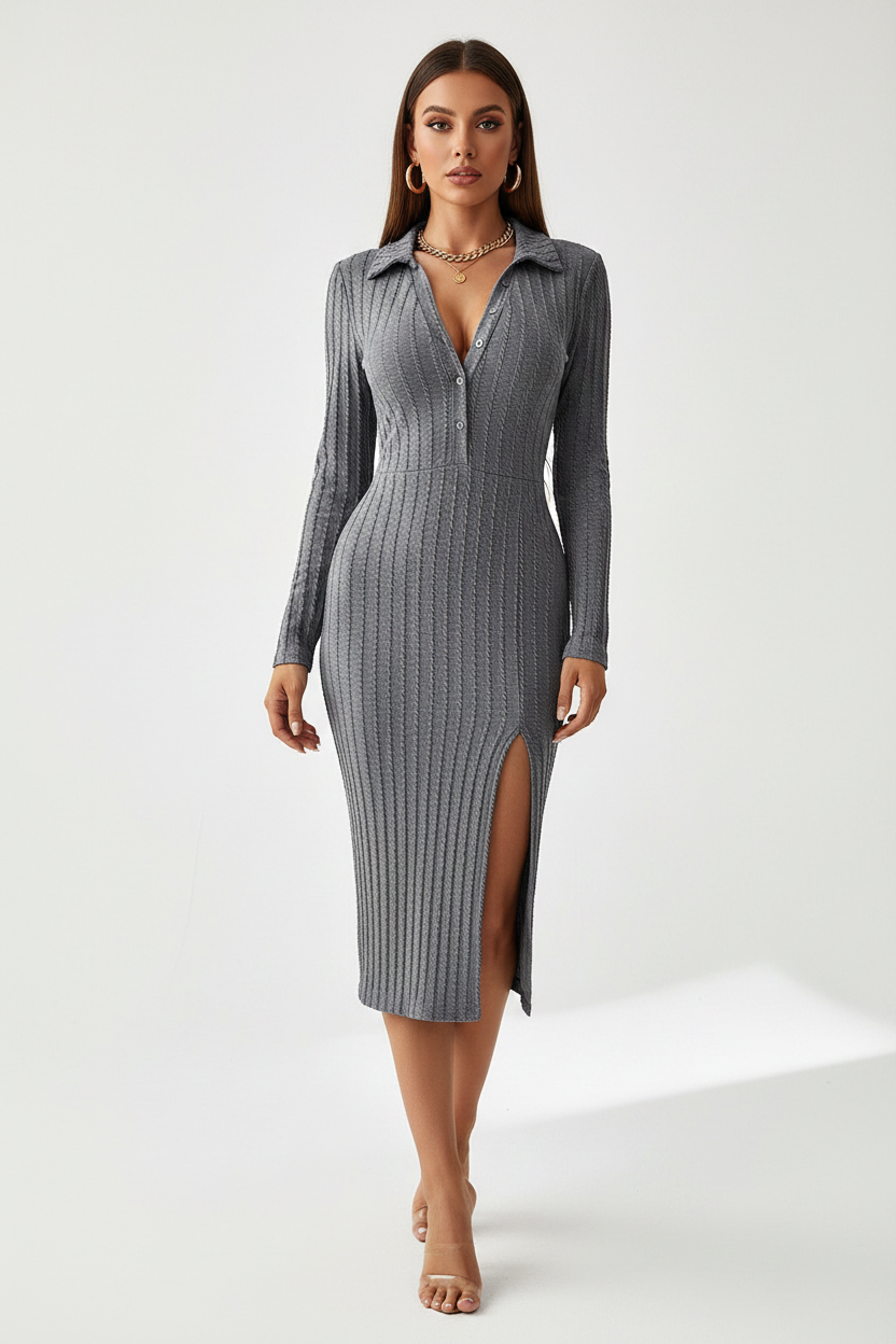 Vestido gris - pose frontal